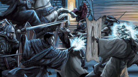 Adventurers battle rivals outside the Tomb of Fire